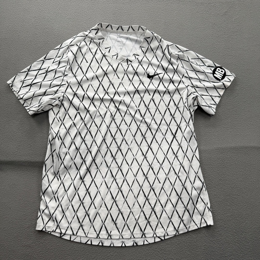 Nike Dri-FIT Shirt Mens Large White Black Short Sleeve Athletic Argyle Top